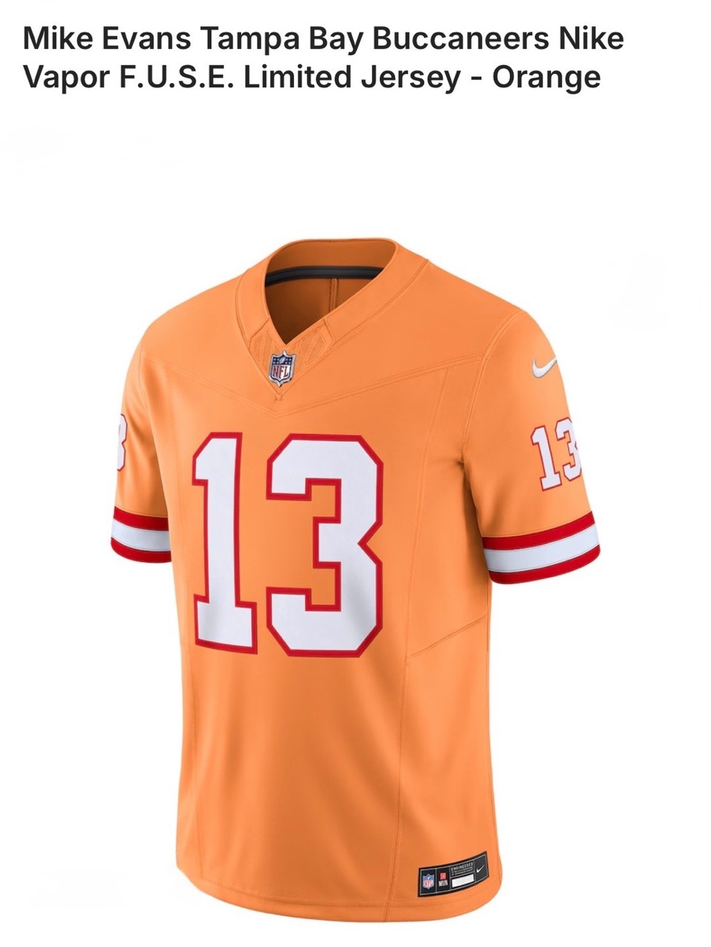 3XL Mike Evans Tampa Bay Buccaneers Nike Vapor F.U.S.E. Creamsicle ersey